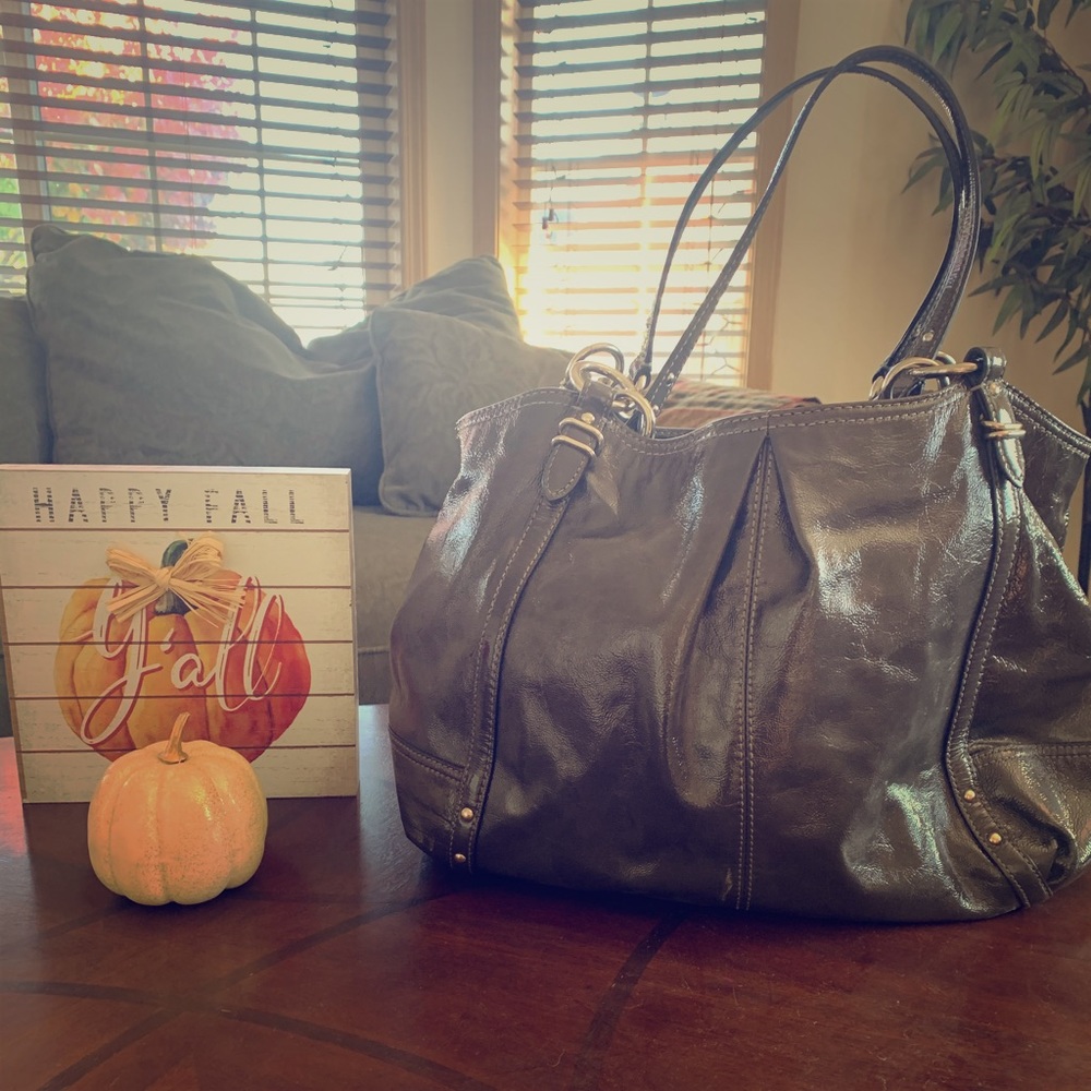 Coach grey patent leather purse